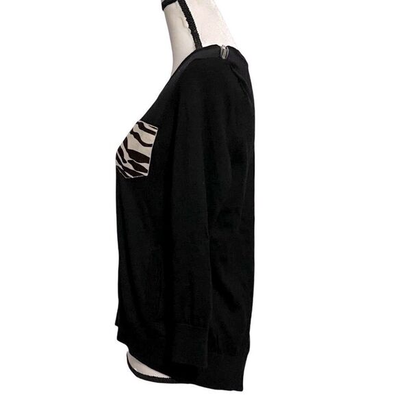 The Kooples Black Merino Wool Sweater with Lambskin Zebra Print Pocket. Size S - Picture 3 of 10
